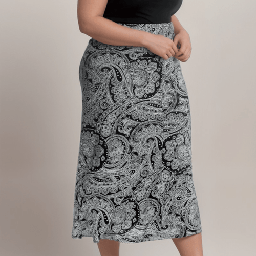 BLACK WHITE PAISLEY MAXI SKIRT