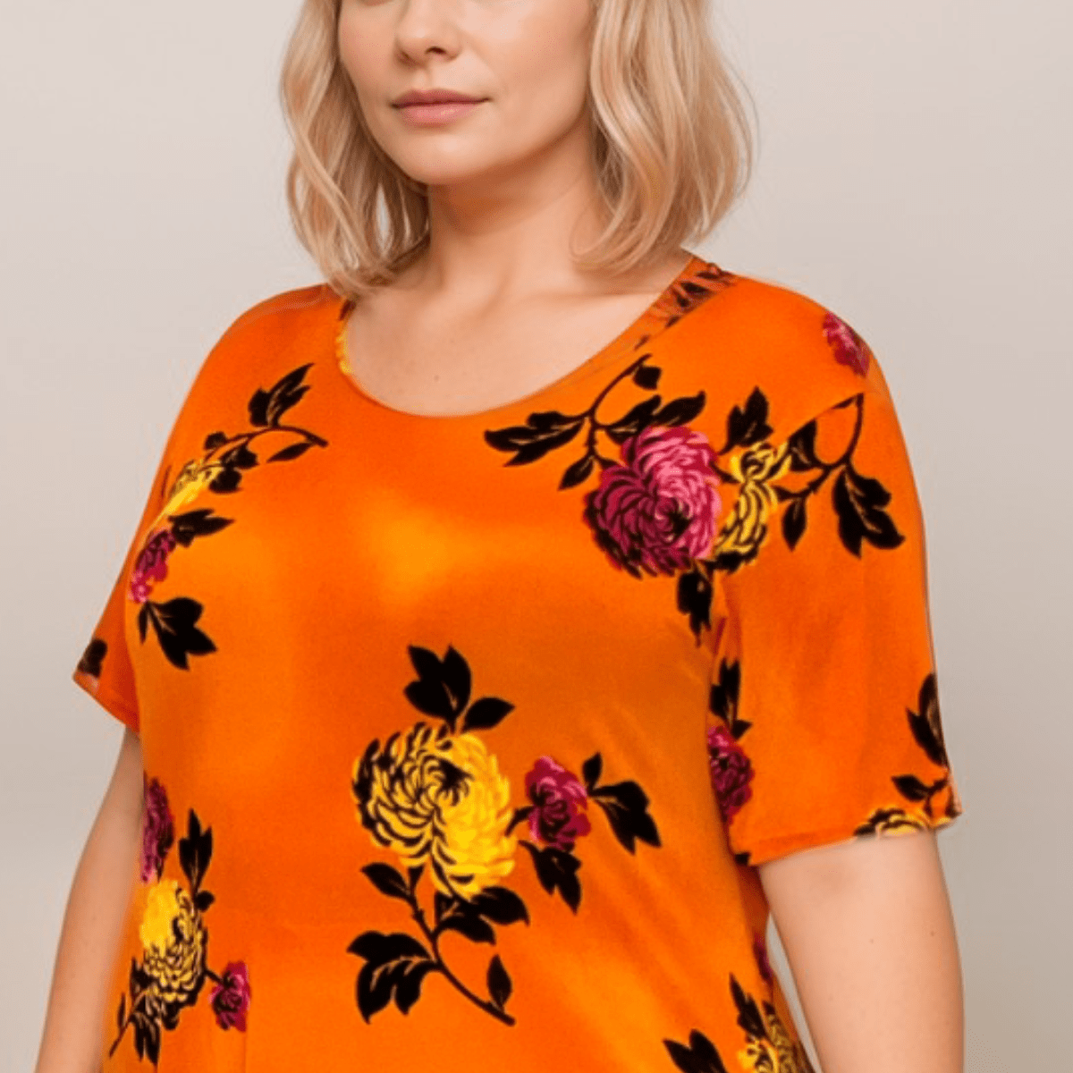 SHORT SLEEVE BRIGHT PEONY PRINT SWING TOP