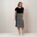 Plus‑Size Black Calf‑Length Skirt with Pink & Cream Flowers