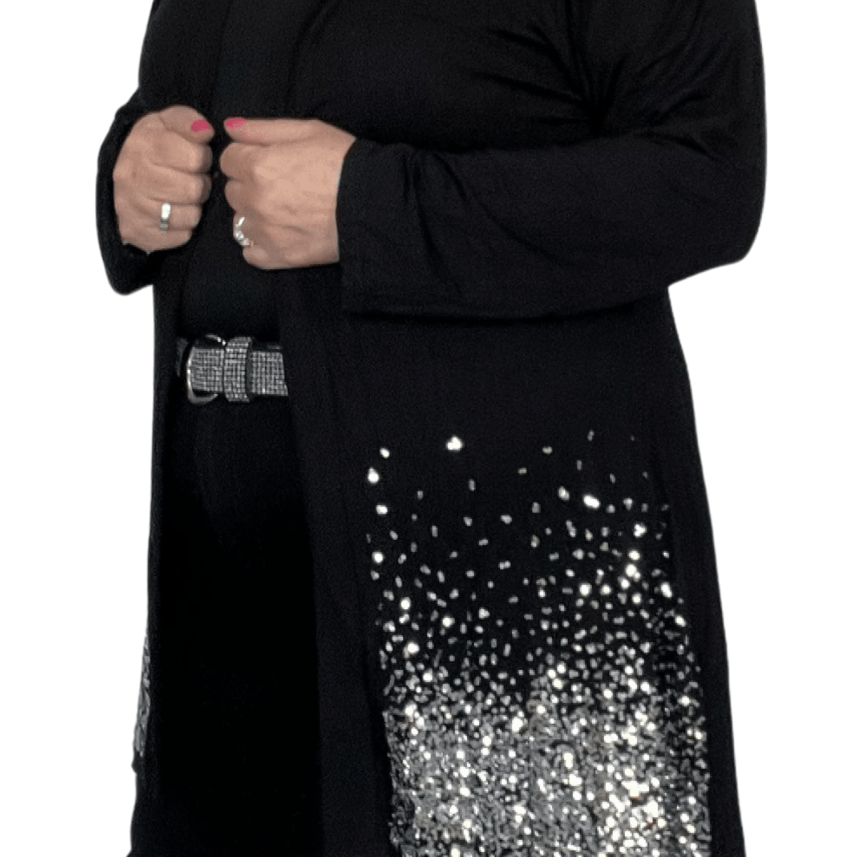 Open Front Jacket / Cardigan with Sequin Hem