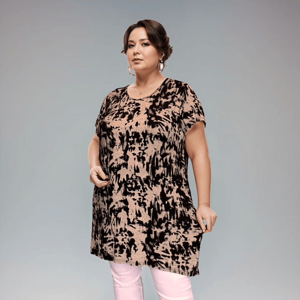 BLACK TAUPE SPLASH LONG LENGTH T-SHIRT