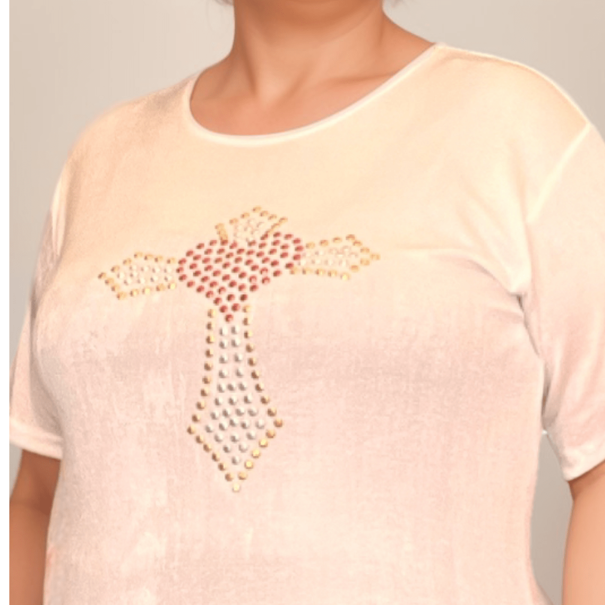 Soft Stretchy Short Sleeve Cross Studded Top