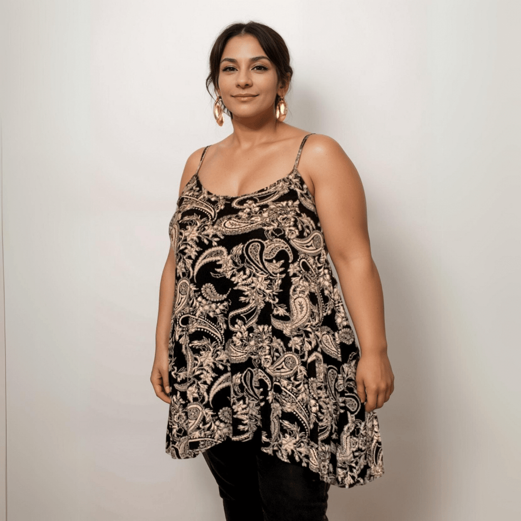 ROCKTHOSECURVES PAISLEY CAMI VEST SWING TOP WITH HANKY HEM
