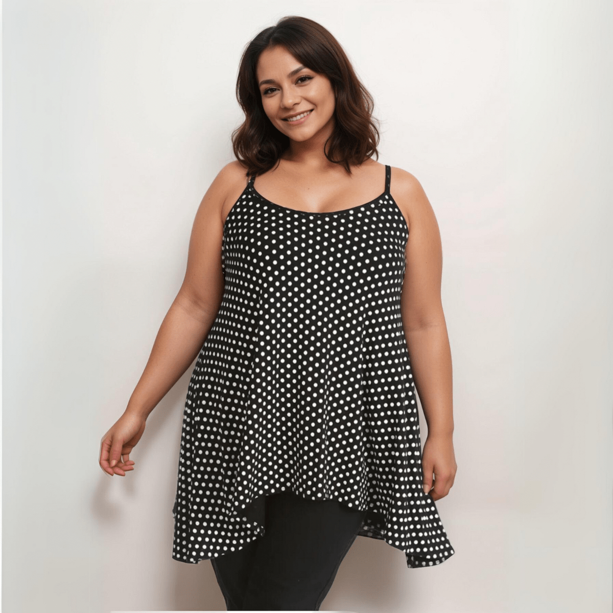Polka Dot Cami Vest Hanky Hem Swing Top