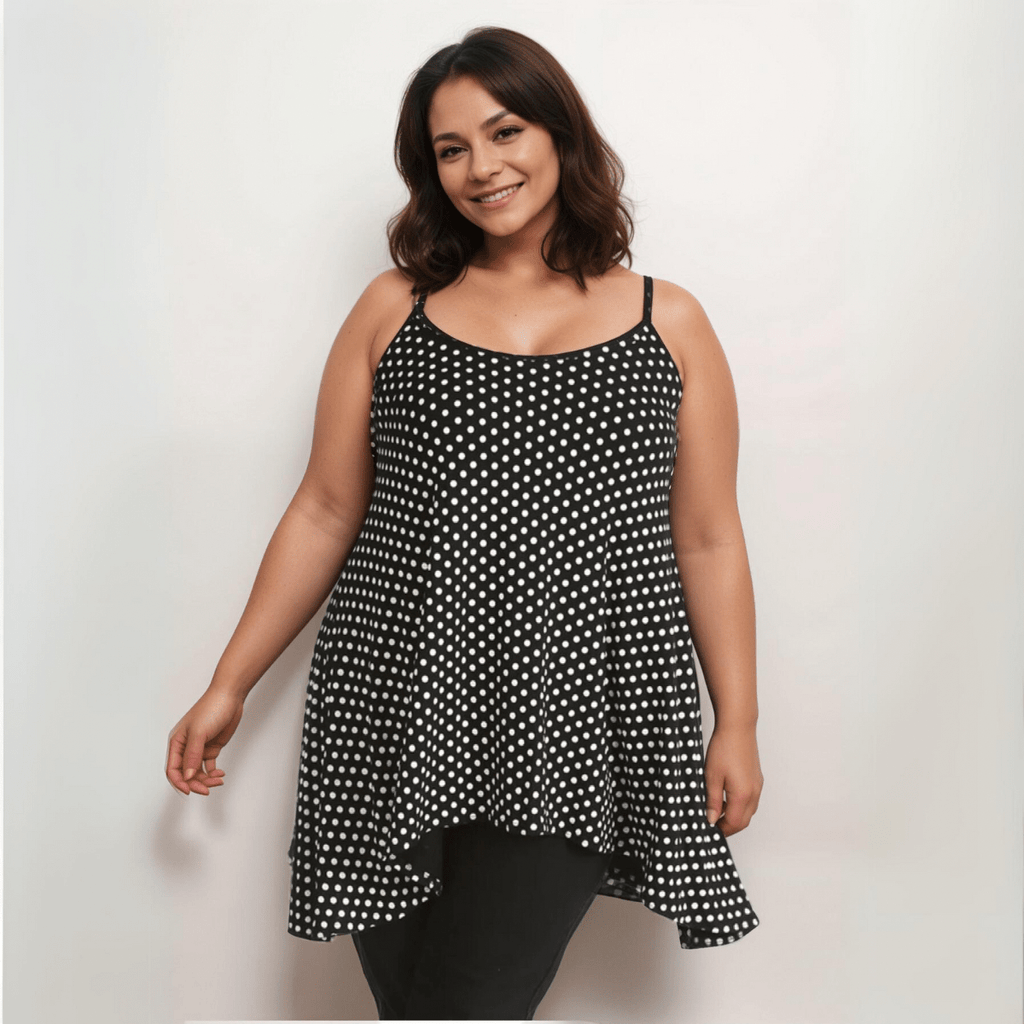 Polka Dot Cami Vest Hanky Hem Swing Top