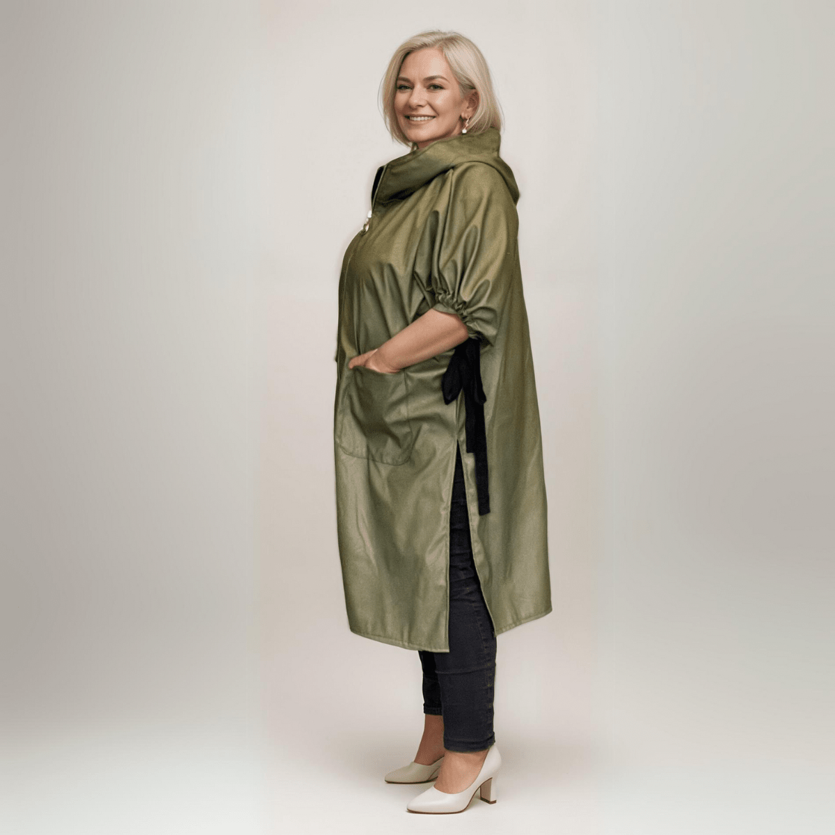 ROCKTHOSECURVES FAUX LEATHER LONG LENGTH COAT WITH SIDE SPLITS