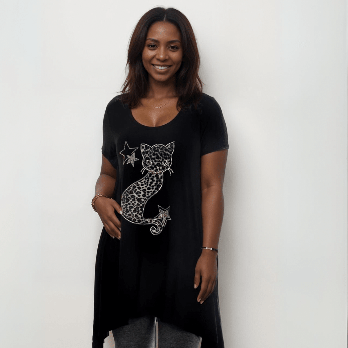 Studded Cat Hanky Hem Long Top