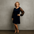 Sparkly Party Swing Dress with Chiffon Long Sleeves