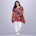 Wine Floral Crepe Hanky Hem Swing Top