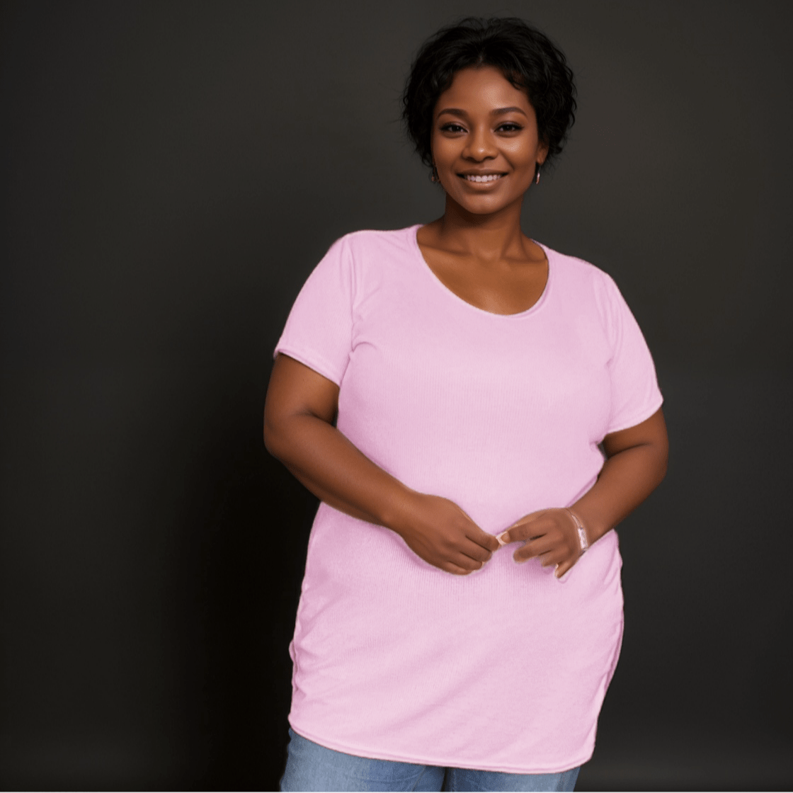 Ribbed Long-Length Tee Plus Size T-SHIRT