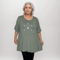 Double Star Plus-Size Button Sleeve Swing Top