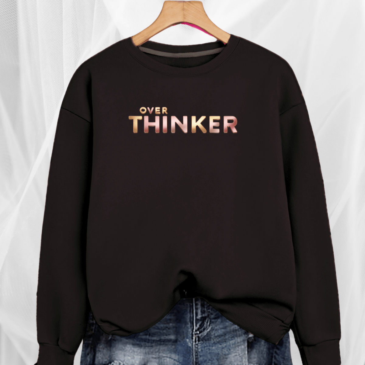 Long Cotton Sweatshirt with “Over Thinker” Logo
