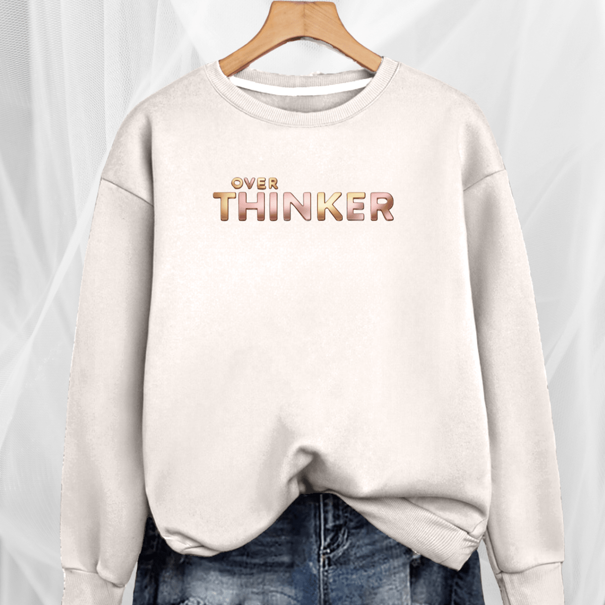 Long Cotton Sweatshirt with “Over Thinker” Logo