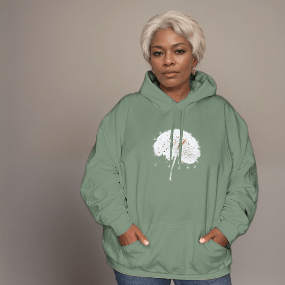 Cotton Hoodie with Dandelion Print