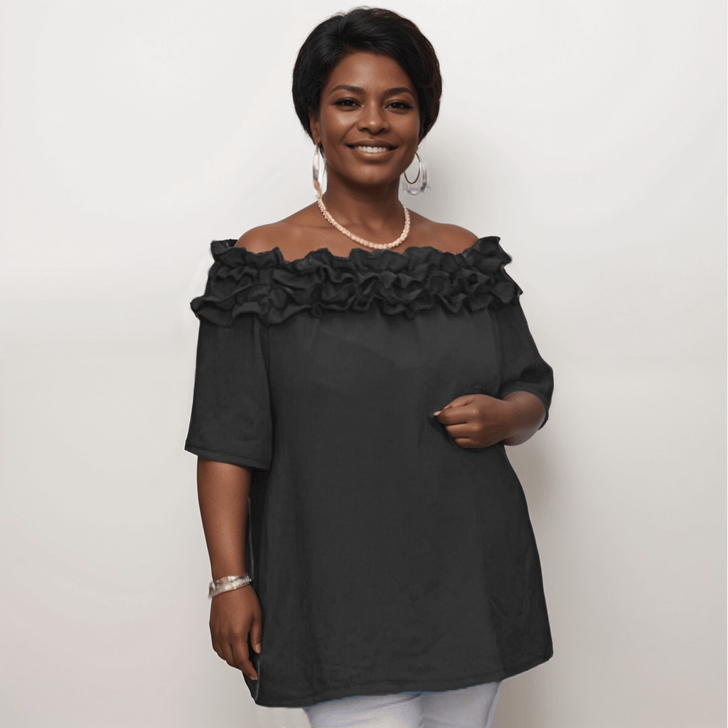 Ruffled Neckline Off Shoulder Blouse