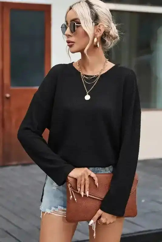 Moss Green Textured Knit Top | Plus Size Long Sleeve