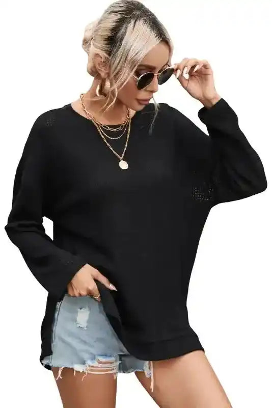 Moss Green Textured Knit Top | Plus Size Long Sleeve
