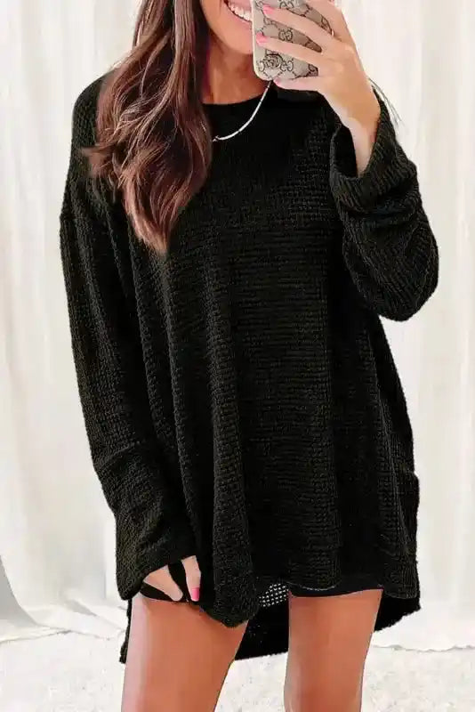 Moss Green Textured Knit Top | Plus Size Long Sleeve