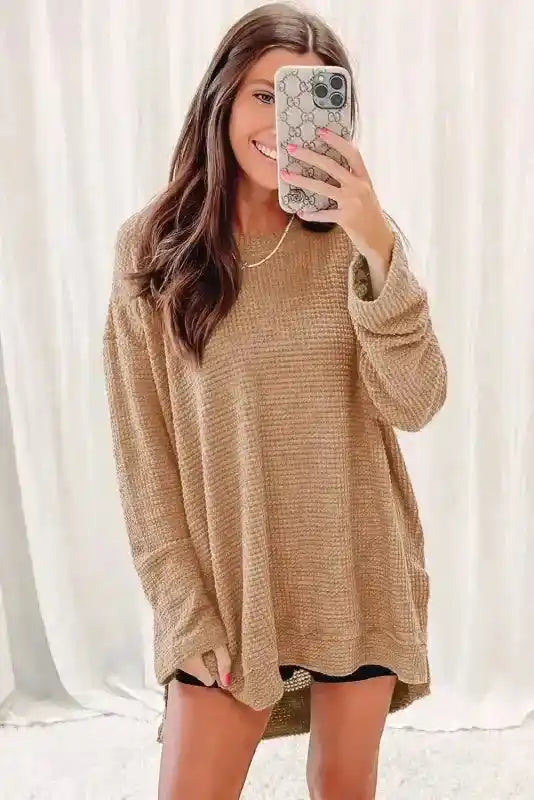 Moss Green Textured Knit Top | Plus Size Long Sleeve