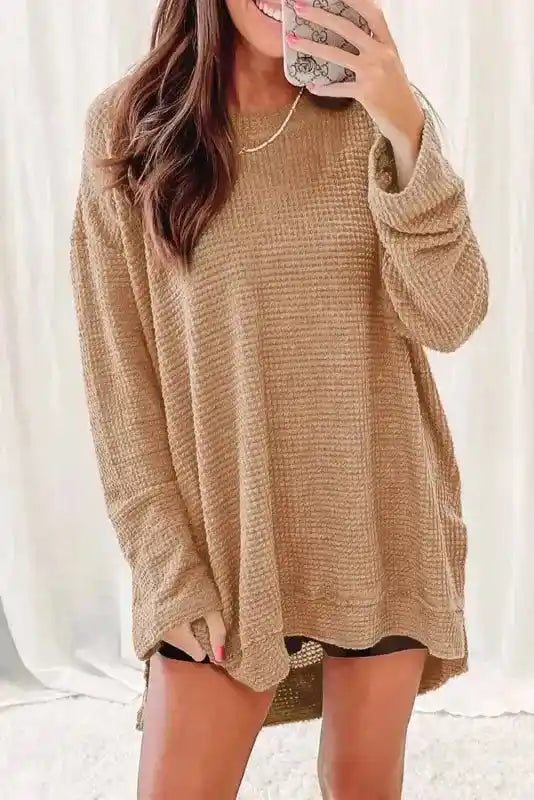 Moss Green Textured Knit Top | Plus Size Long Sleeve