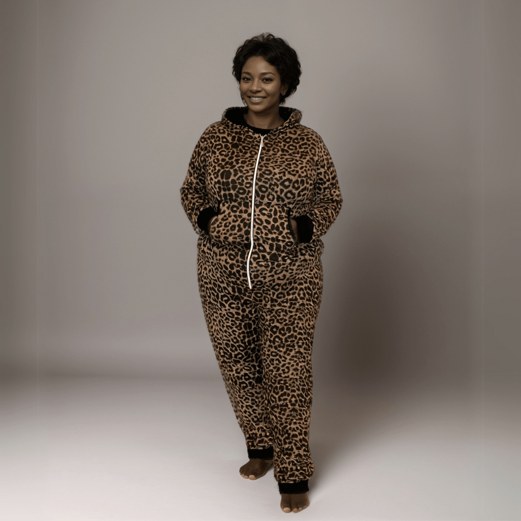 Plus-Size Leopard Print Stretch Lounge Jumpsuit