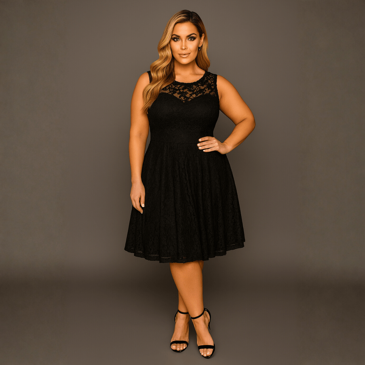 Sleeveless Lace Sweetheart Neckline Skater Dress