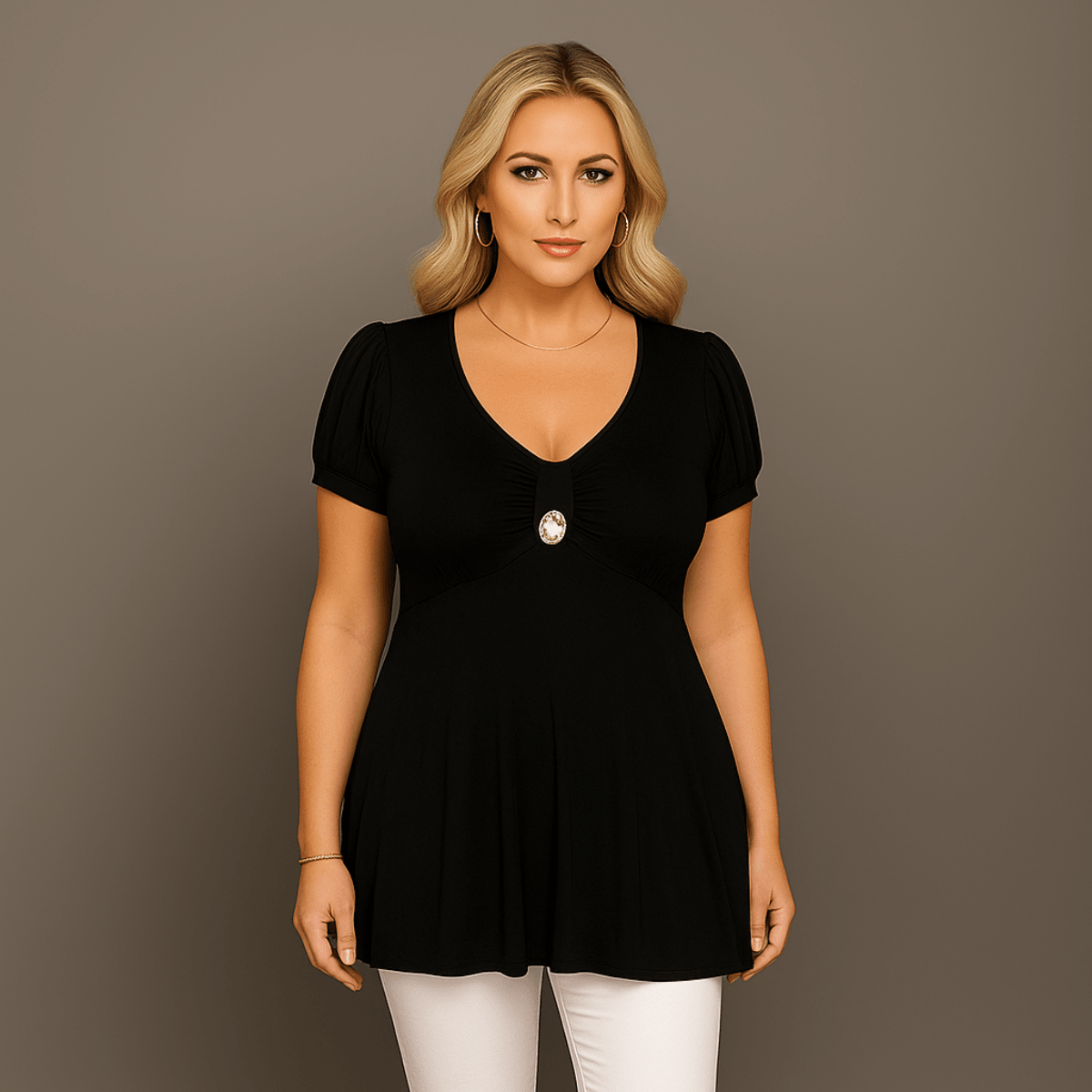 Puff Sleeve Button Front Tunic Top