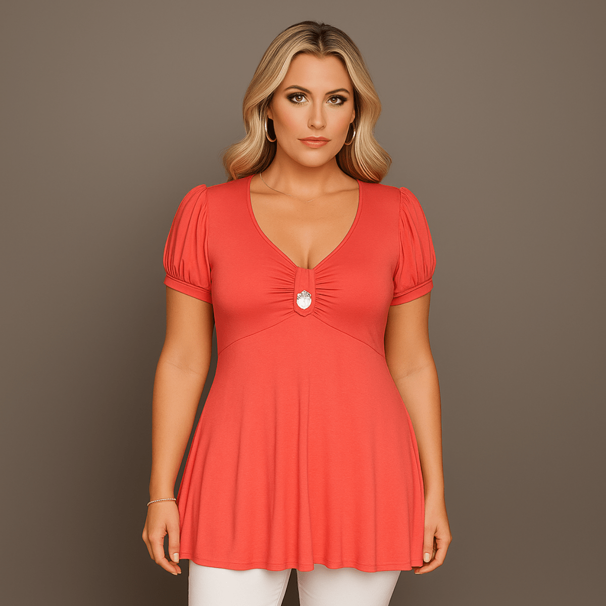 Puff Sleeve Button Front Tunic Top
