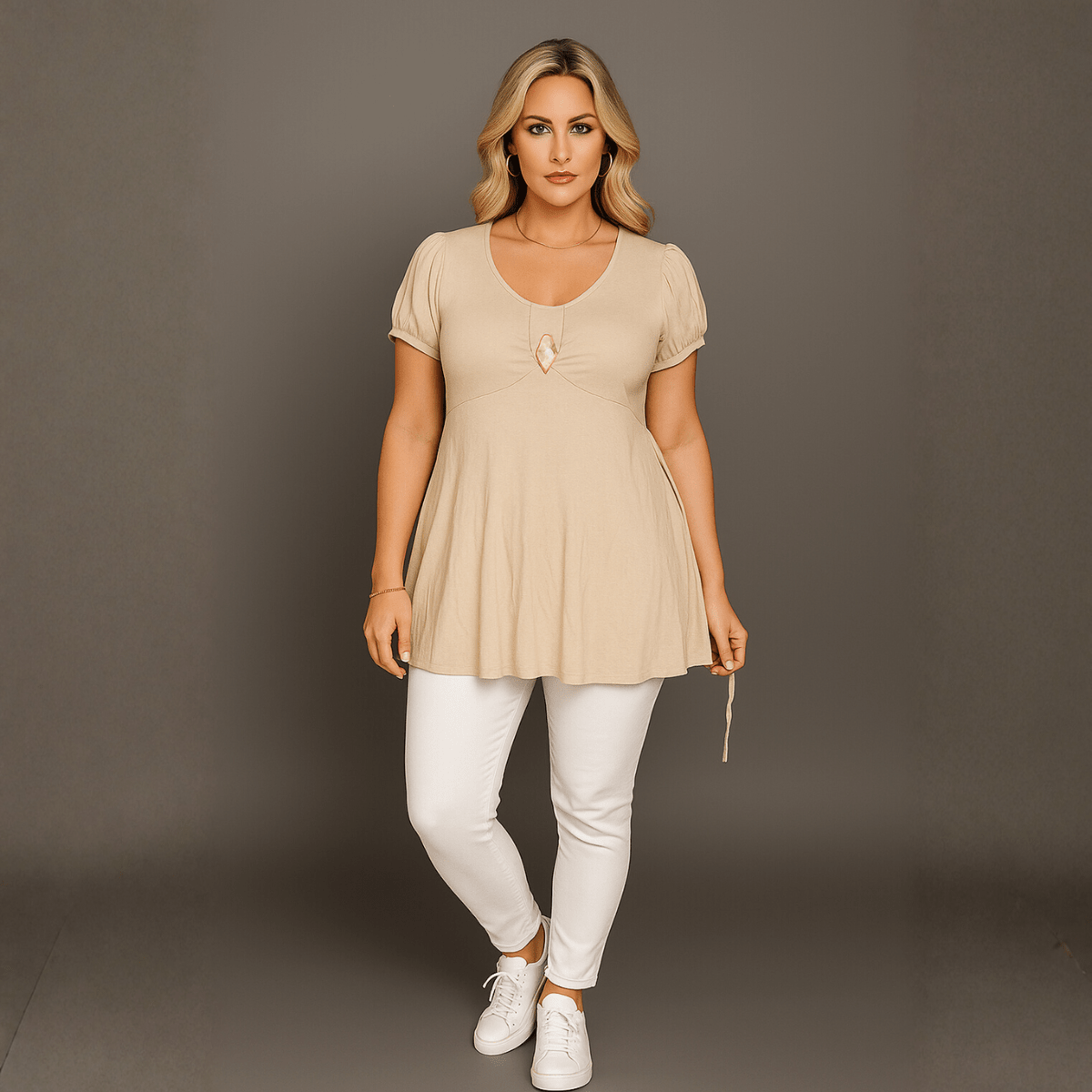 Puff Sleeve Button Front Tunic Top