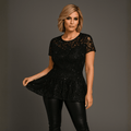 Sequin & Lace Short Sleeve Peplum Blouse