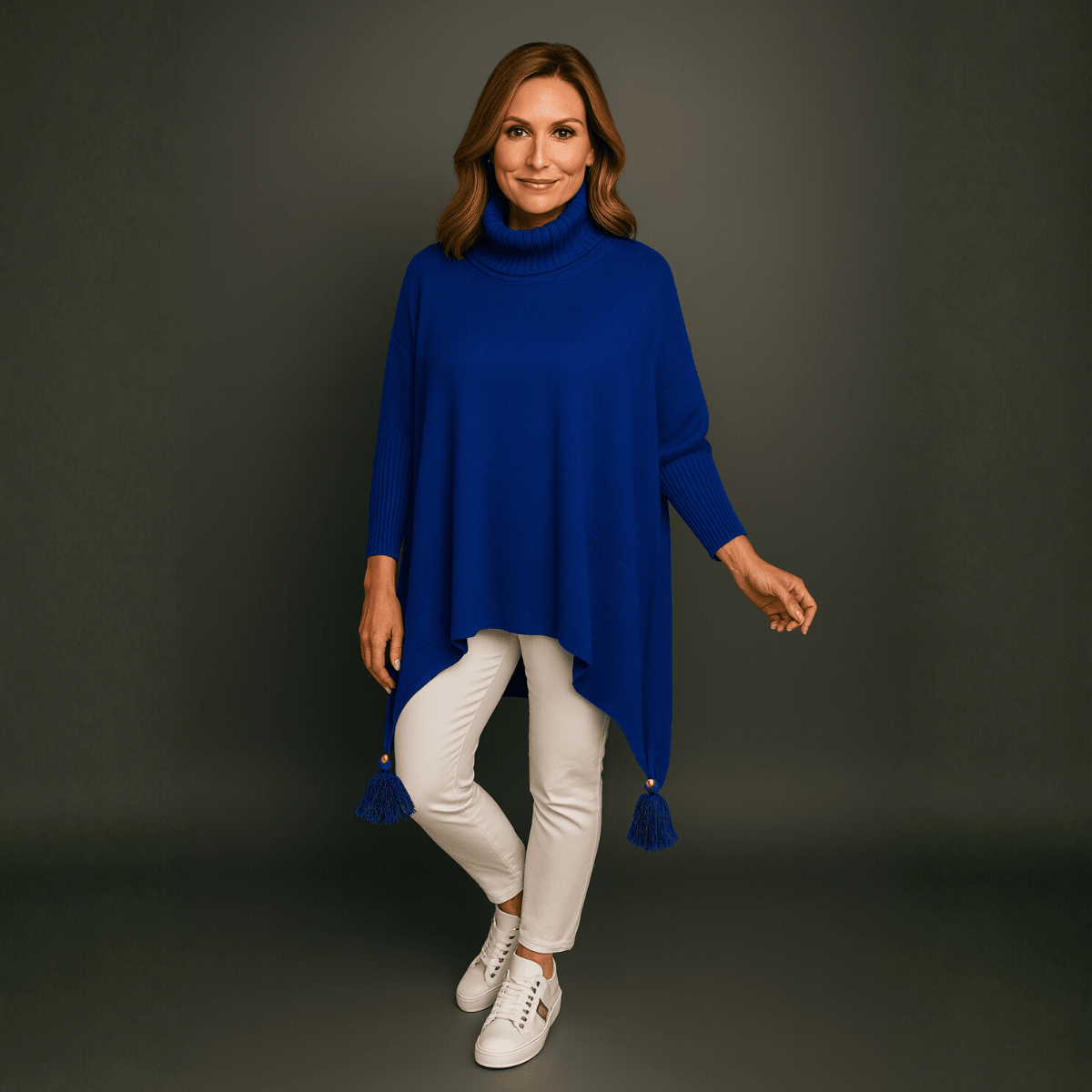 Polo Neck Oversized Jumper with Tassle Detail