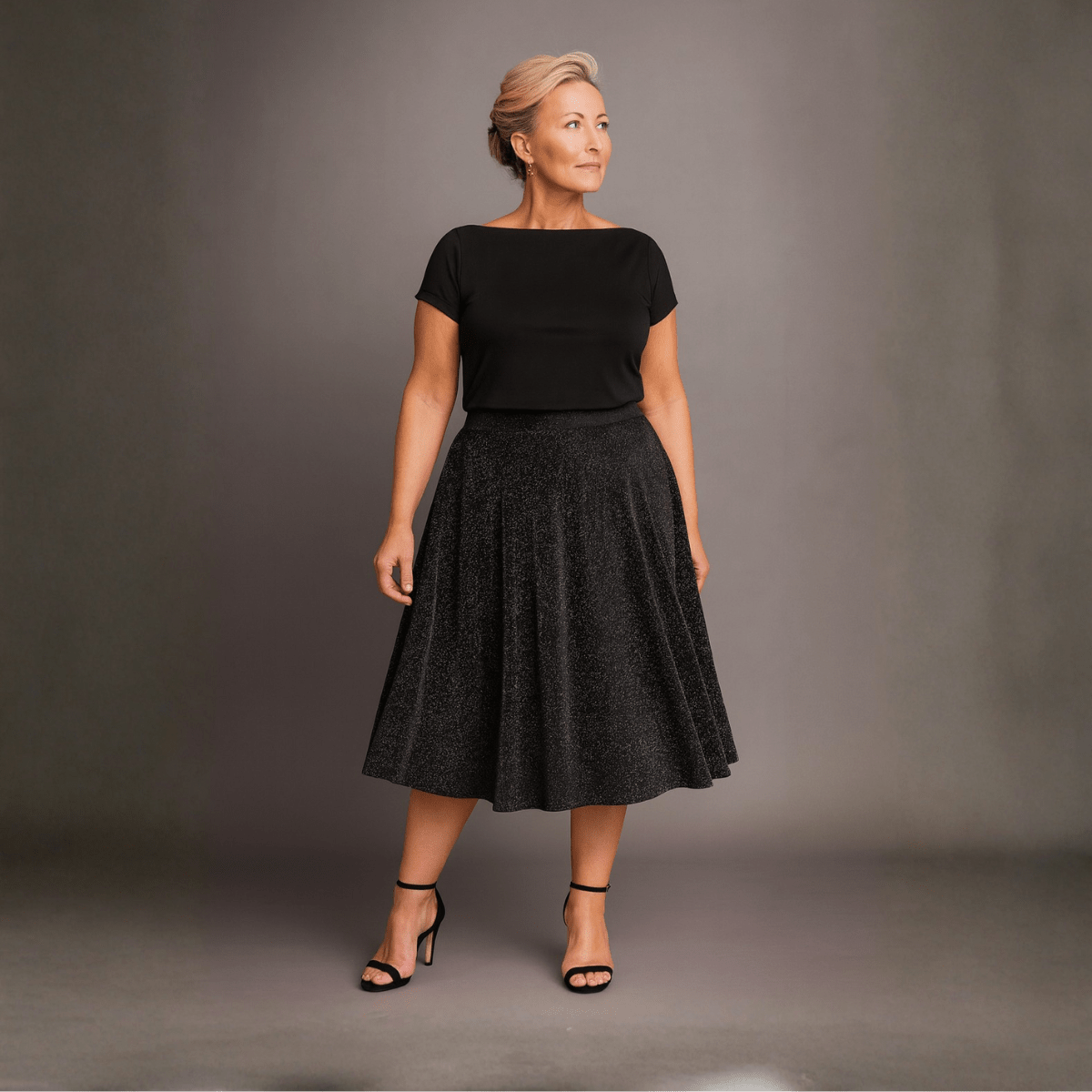 Sparkly Elastic Waist A-Line Swing Skirt