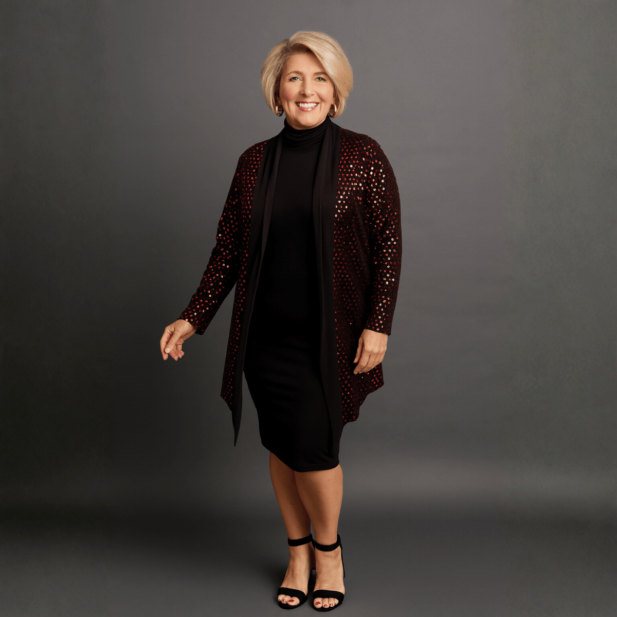 Sequin Foil Covered Longer Length Waterfall Jacket