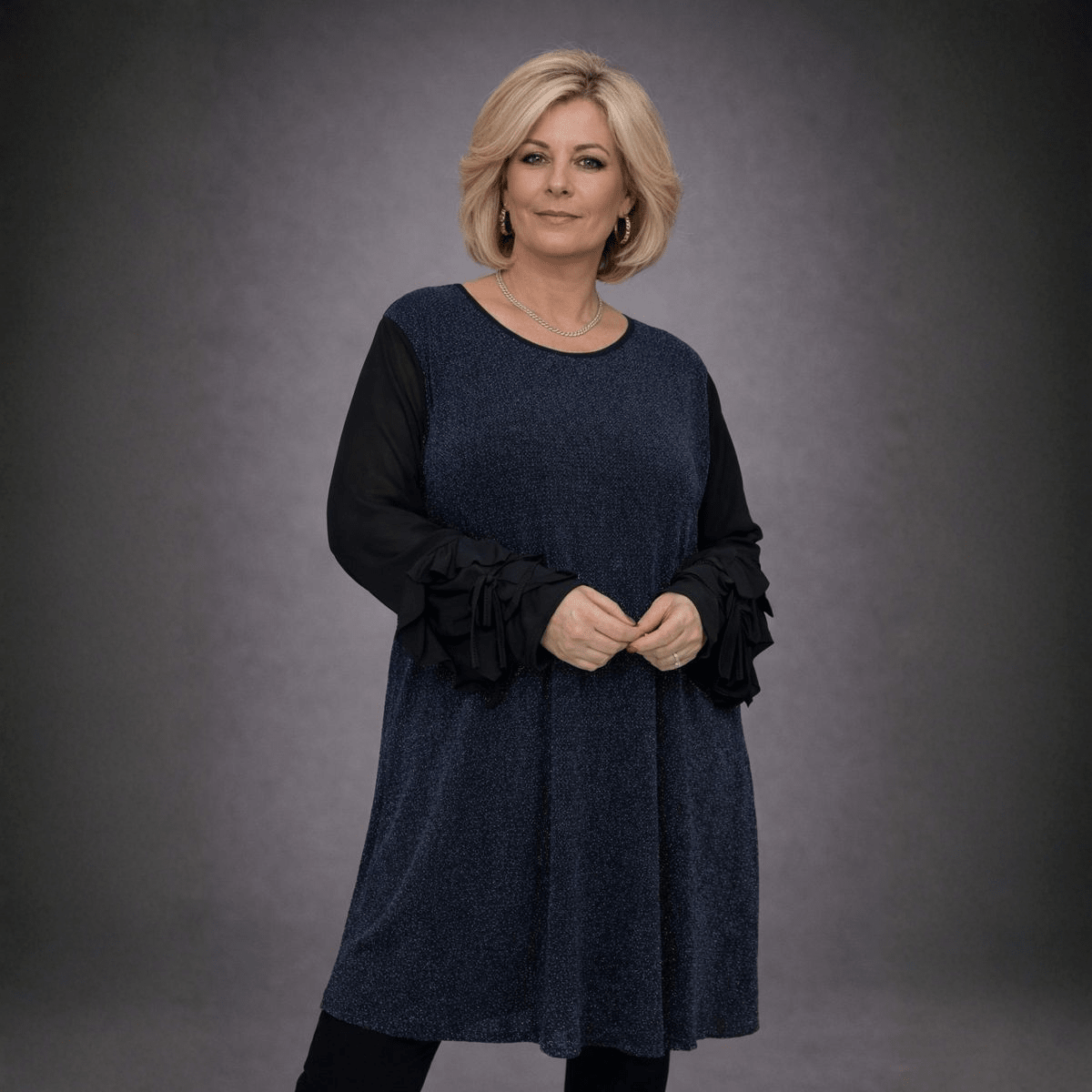 Sparkly Swing Dress with Chiffon Frilled Sleeves