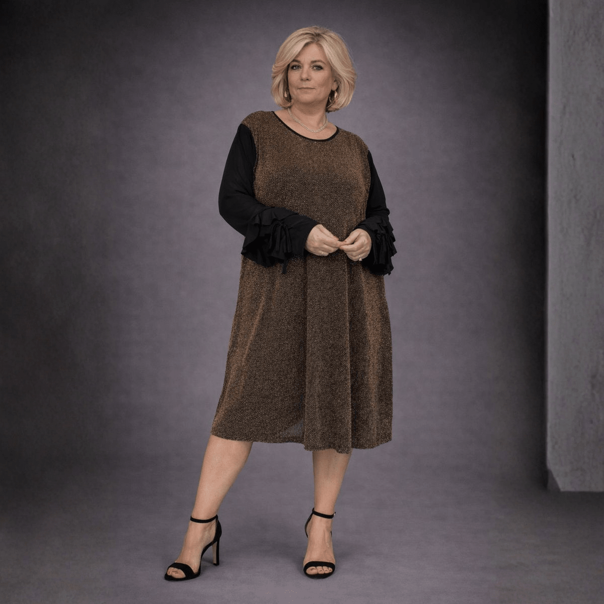 Sparkly Swing Dress with Chiffon Frilled Sleeves