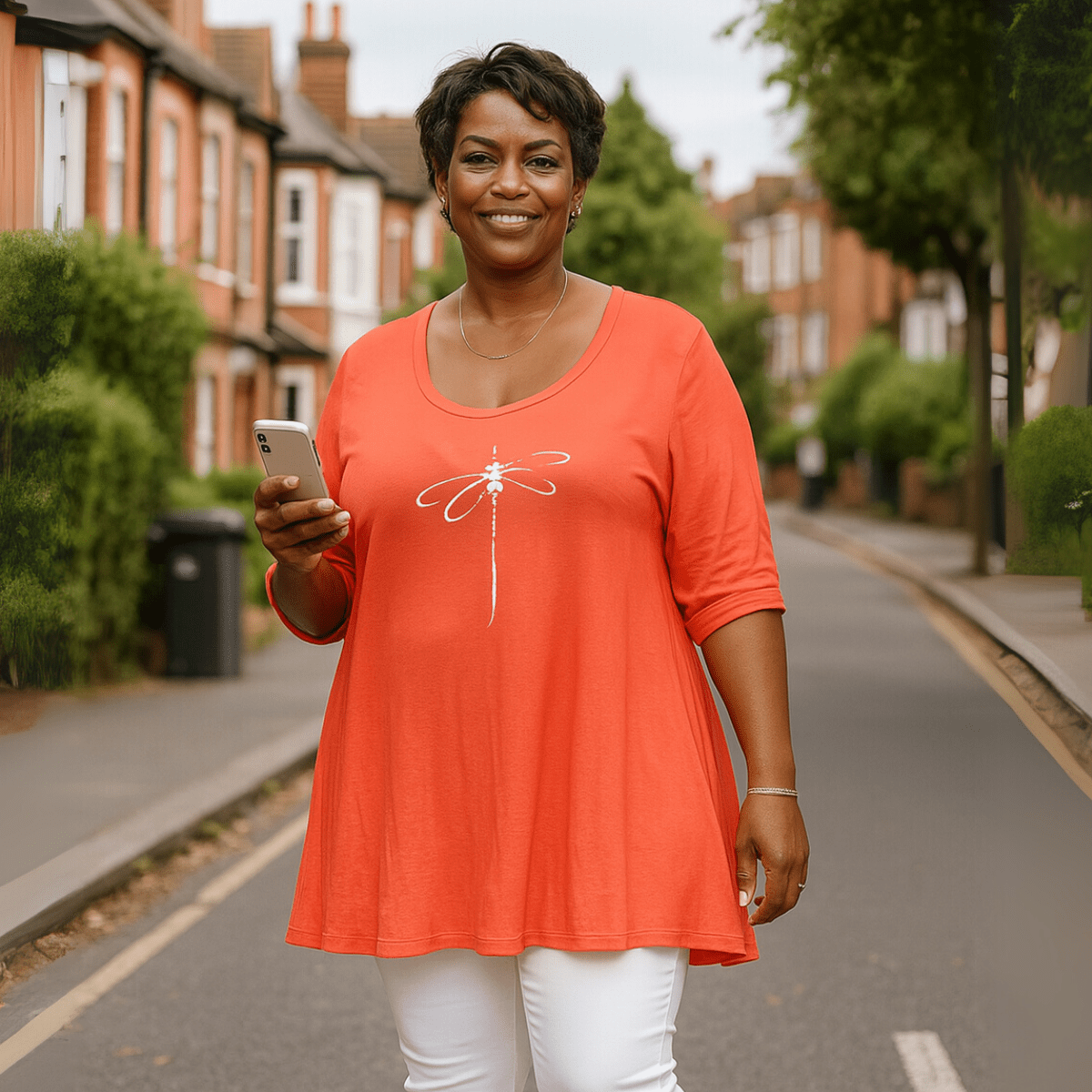 Dragonfly Button Sleeve Swing Top