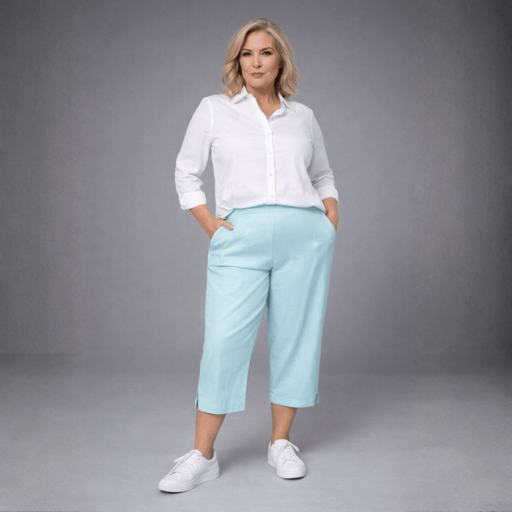 1/2 Elastic Waist 3/4 Capri Trousers