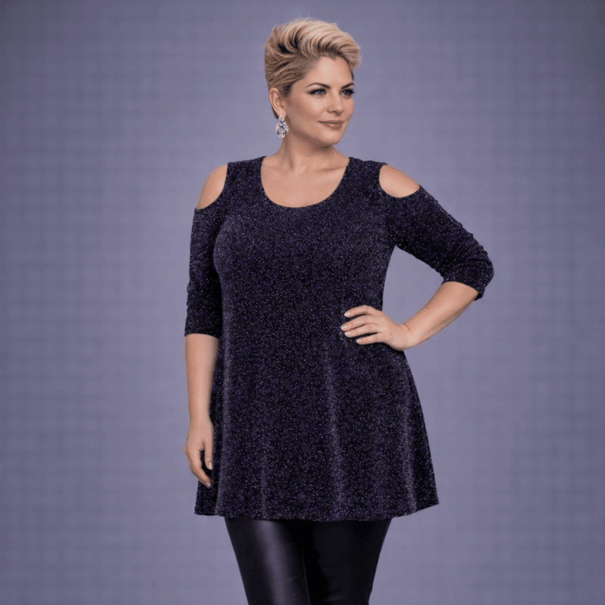 Sparkly 1/2 Sleeve Swing Top with Cold Shoulders