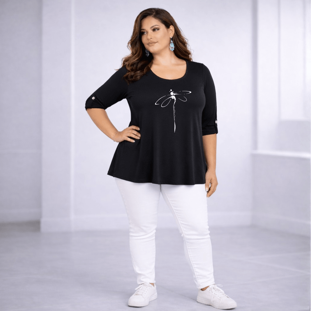 Dragonfly Button Sleeve Swing Top
