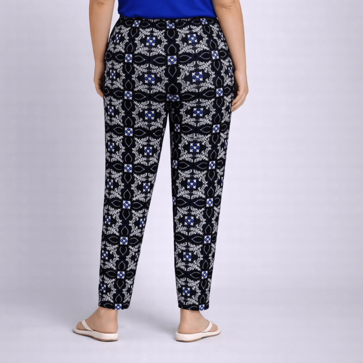 Tile Print Elastic Waist Trousers