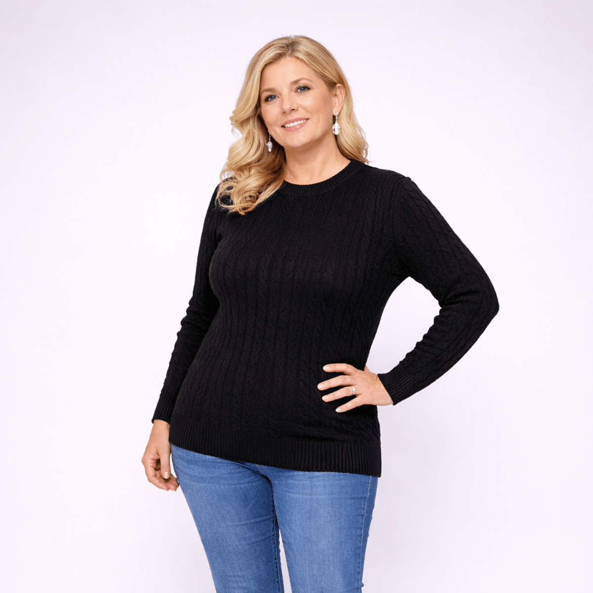 Cable Knit Long Sleeve Round Neck Jumper