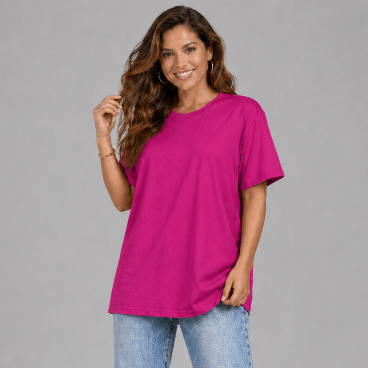 Plain Short Sleeve Long Length Cotton T-Shirt