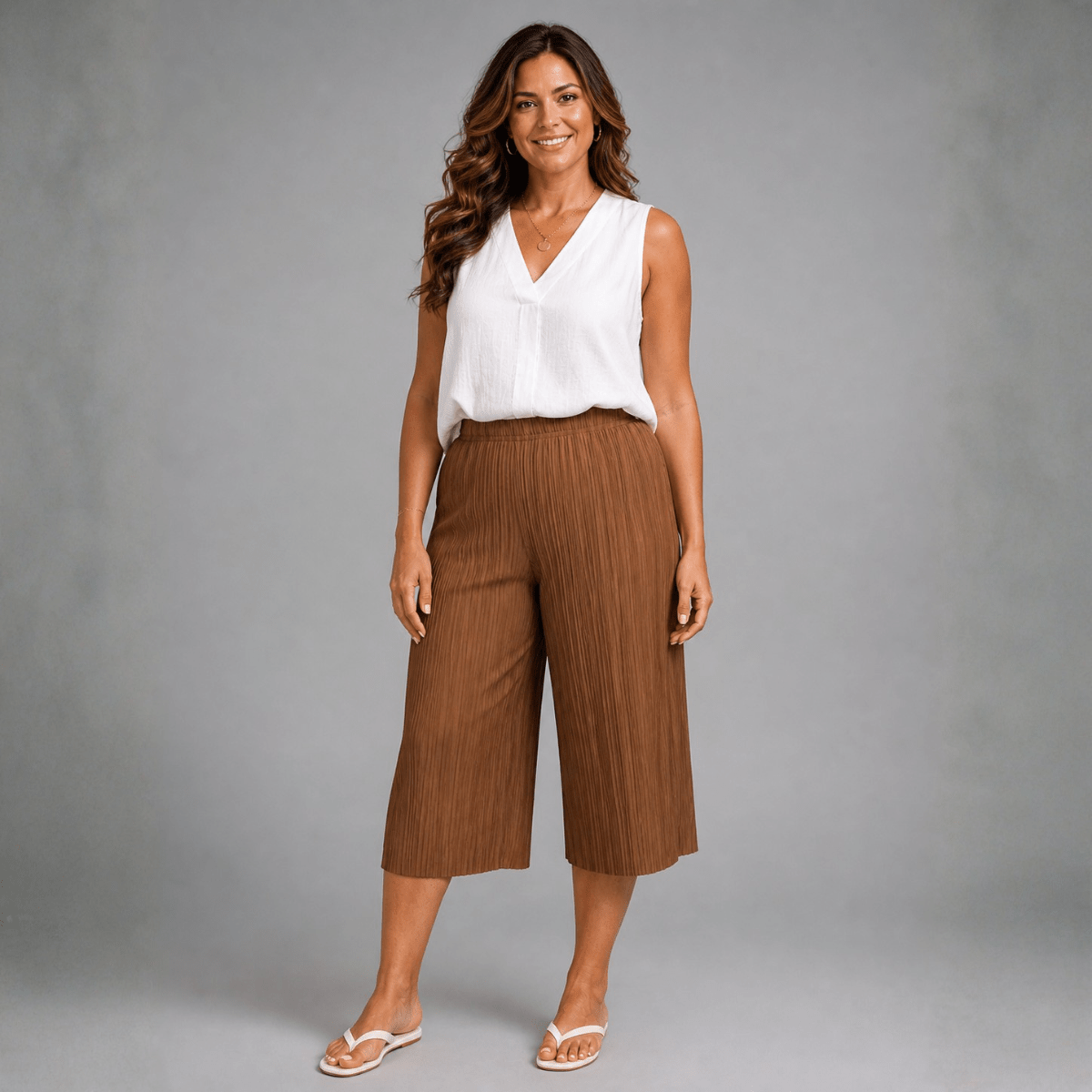 Crinkle Pleated Elastic Waist Culottes / Long Shorts