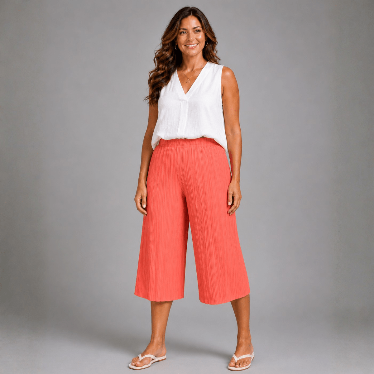 Crinkle Pleated Elastic Waist Culottes / Long Shorts