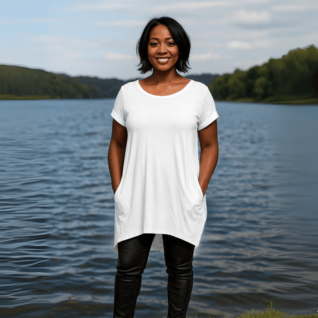 Long Be Kind Dipped-Hem T-Shirt with Side Pockets