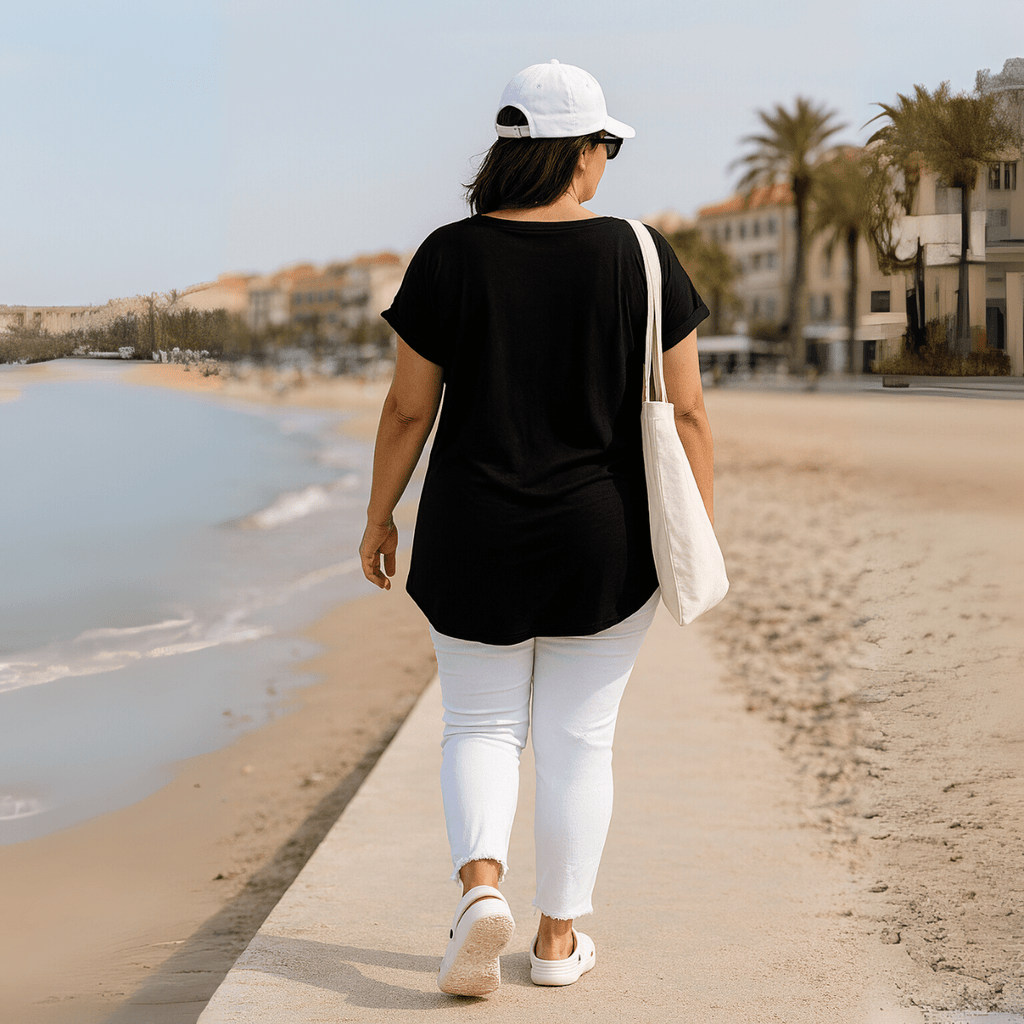 Plain Dipped Hem T-shirt with Roll Cap Sleeves