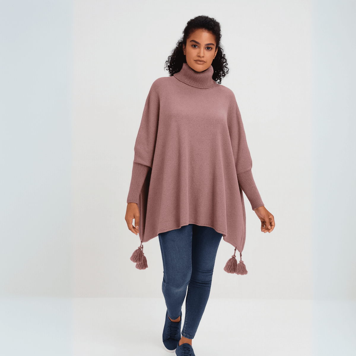 Polo Neck Oversized Jumper with Tassle Detail