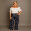 Polka Dot Crinkle Pleated Elastic Waist Trousers