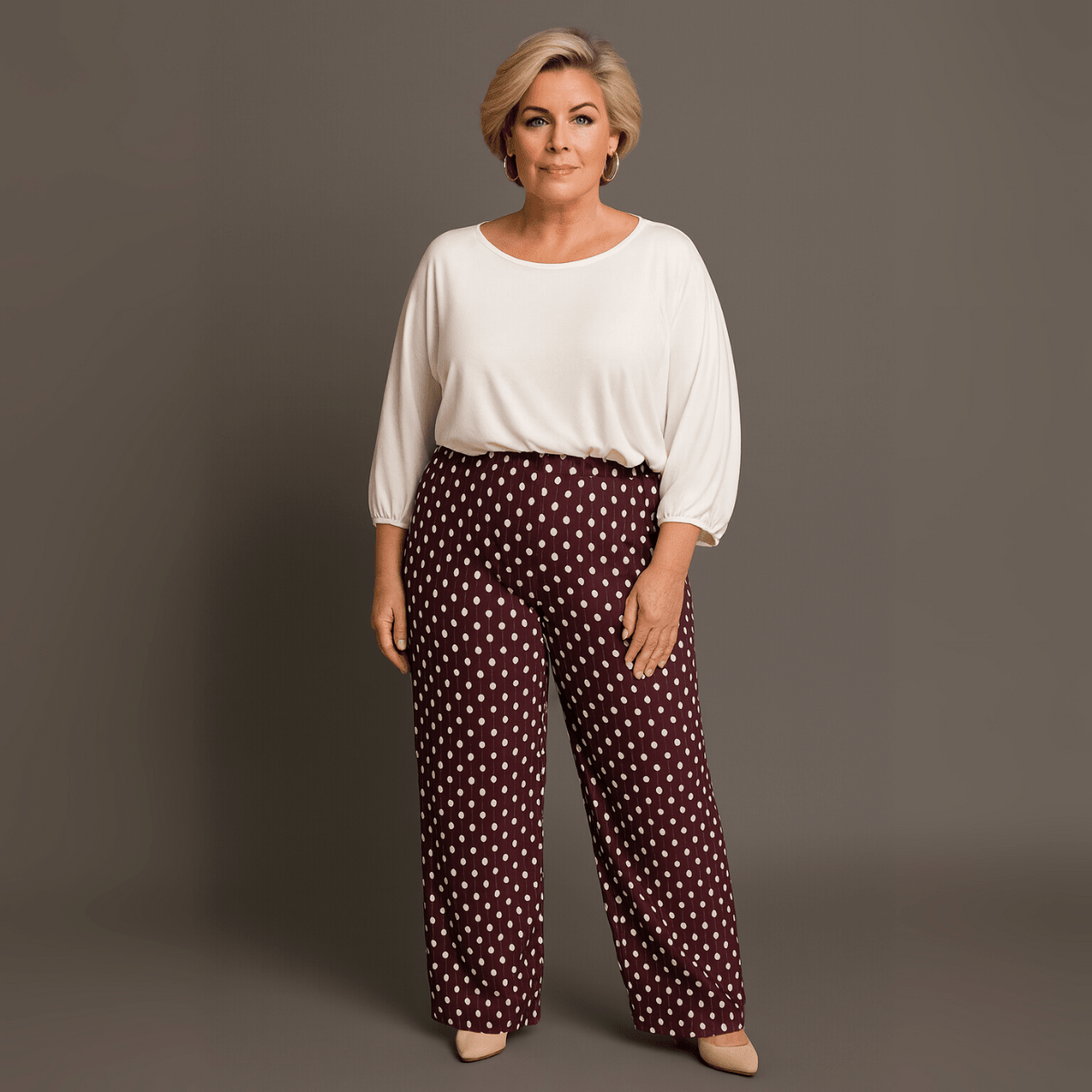 Polka Dot Crinkle Pleated Elastic Waist Trousers