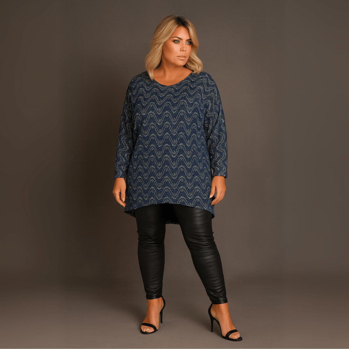Navy Sparkly Swirl Batwing Top